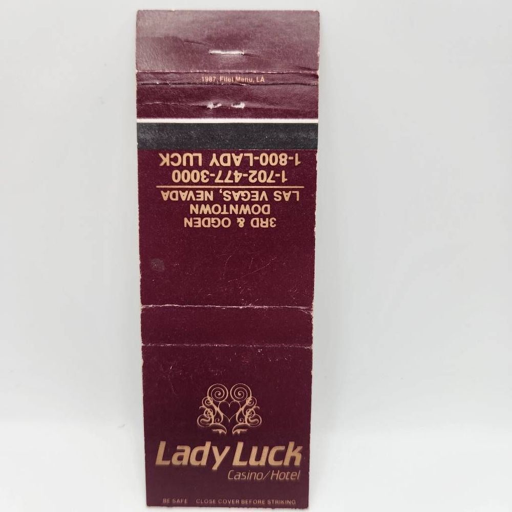 Vintage Matchbook Lady Luck Casino Burgundy Room Downtown Las Vegas 1980s